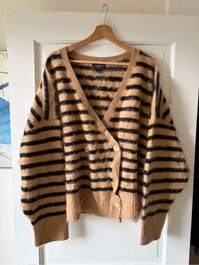 J. Crew Brushed Cashmere Striped  Button Cardigan 3X